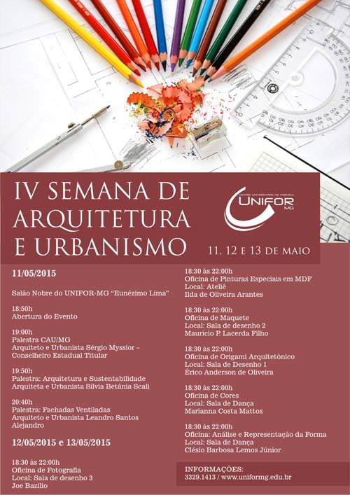 IV Semana de Arquitetura e Urbanismo será realizada de 11 a 13 de maio