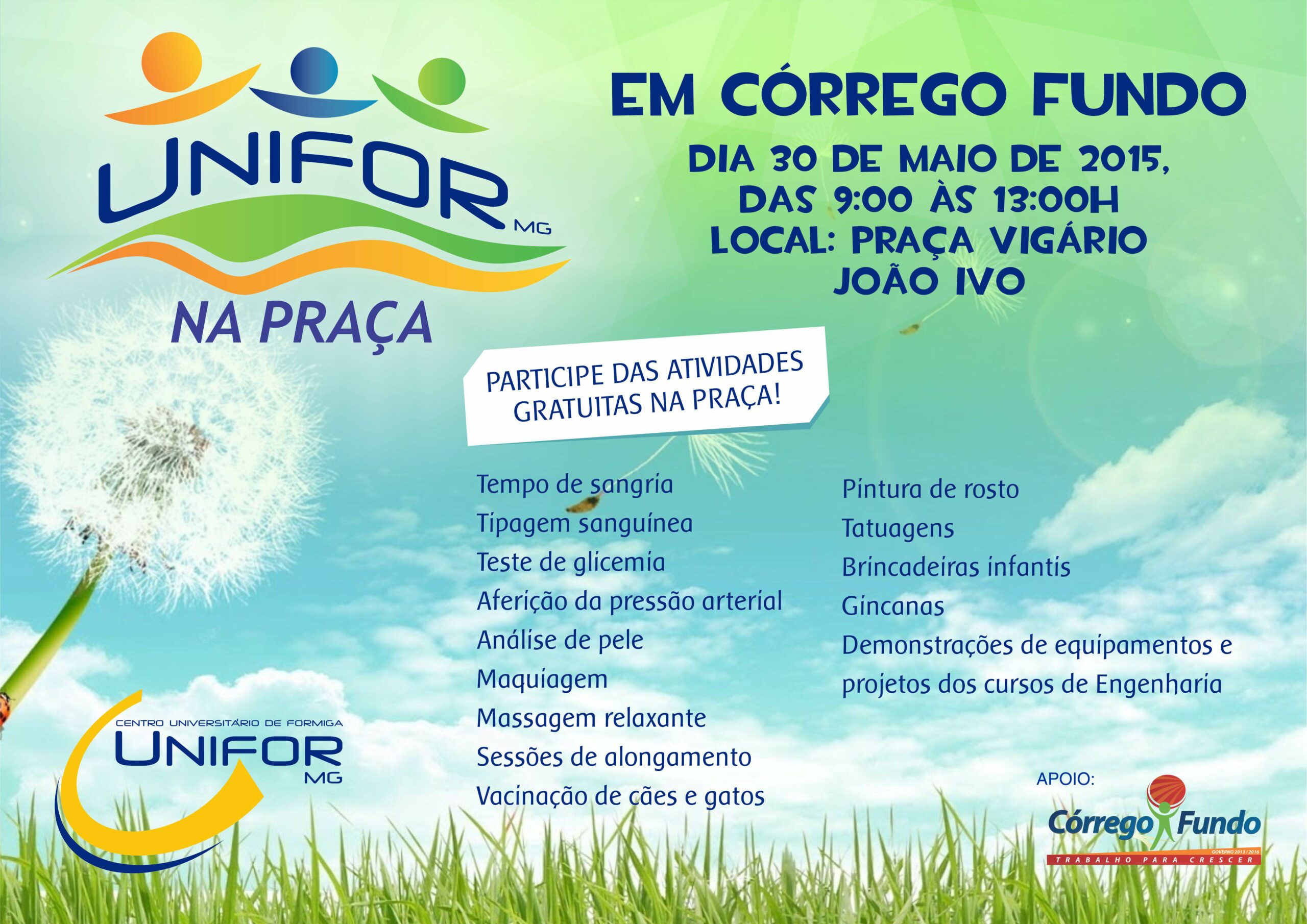 UNIFOR-MG na Praça será promovido em Córrego Fundo no próximo sábado