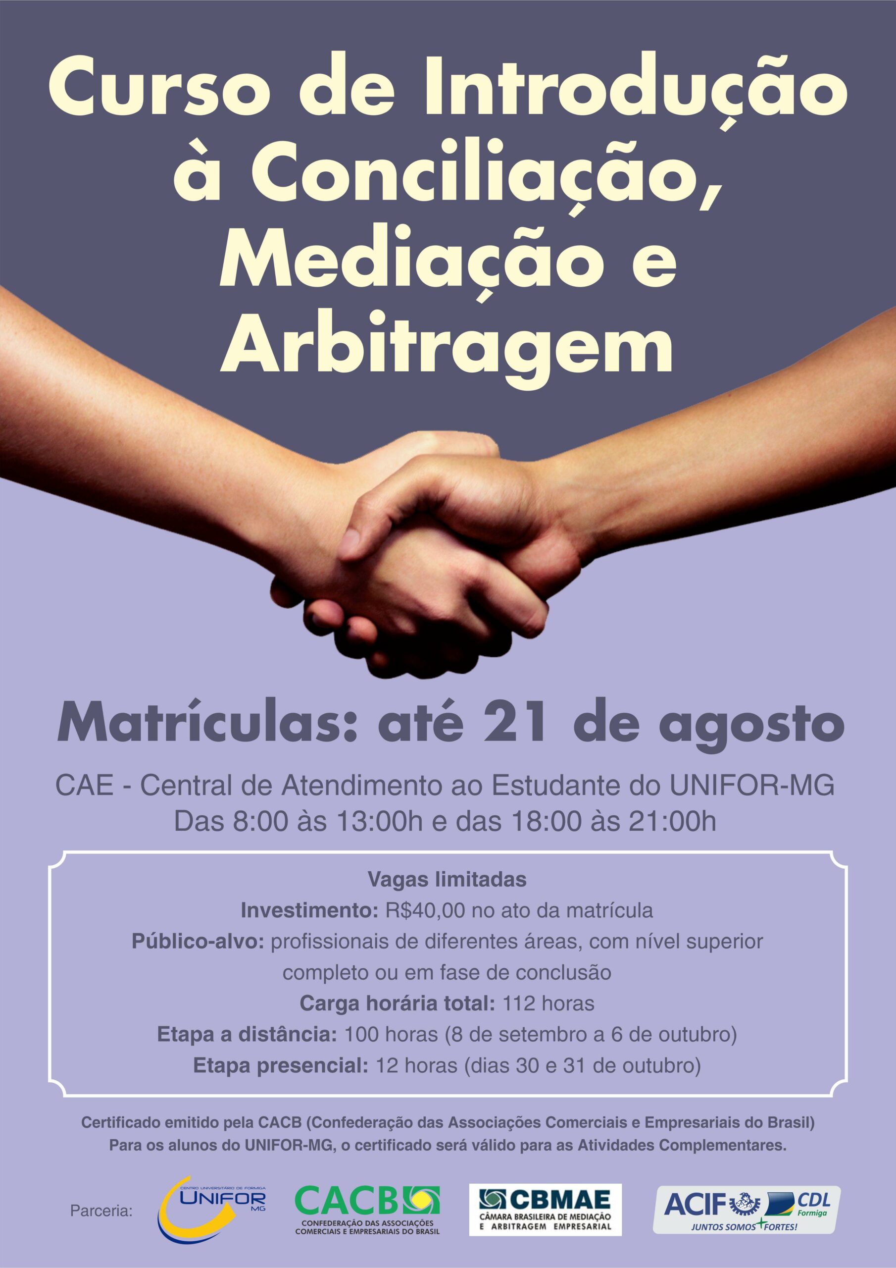Matrículas abertas para Curso de Introdução à Conciliação, Mediação e Arbitragem