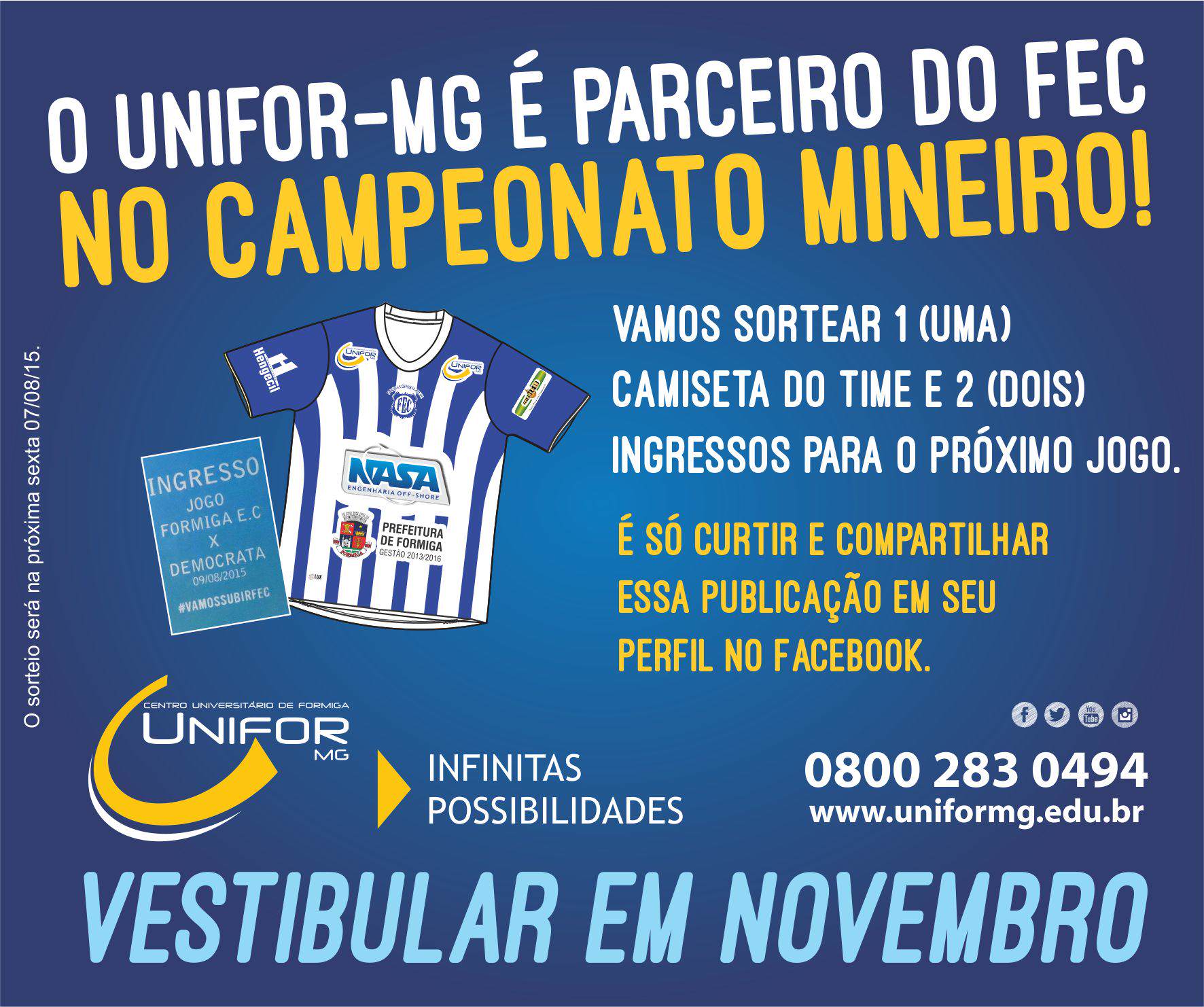 Promoção “Torça com o UNIFOR-MG pelo FEC” sorteará camisas e ingressos