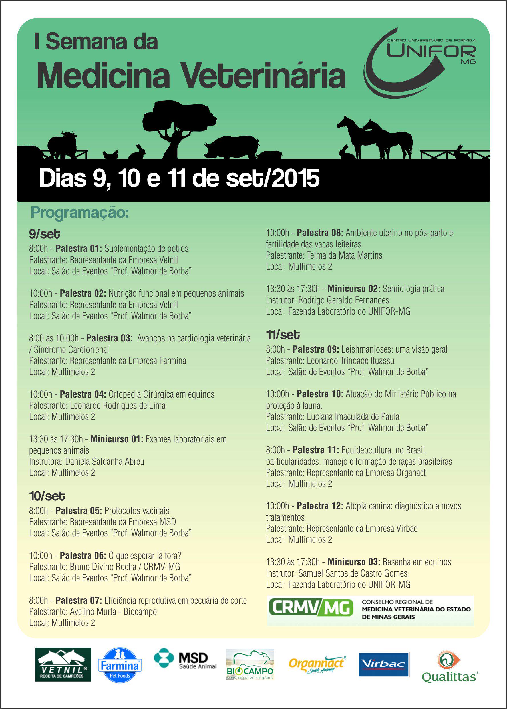 I Semana de Medicina Veterinária será de 9 a 11 de setembro