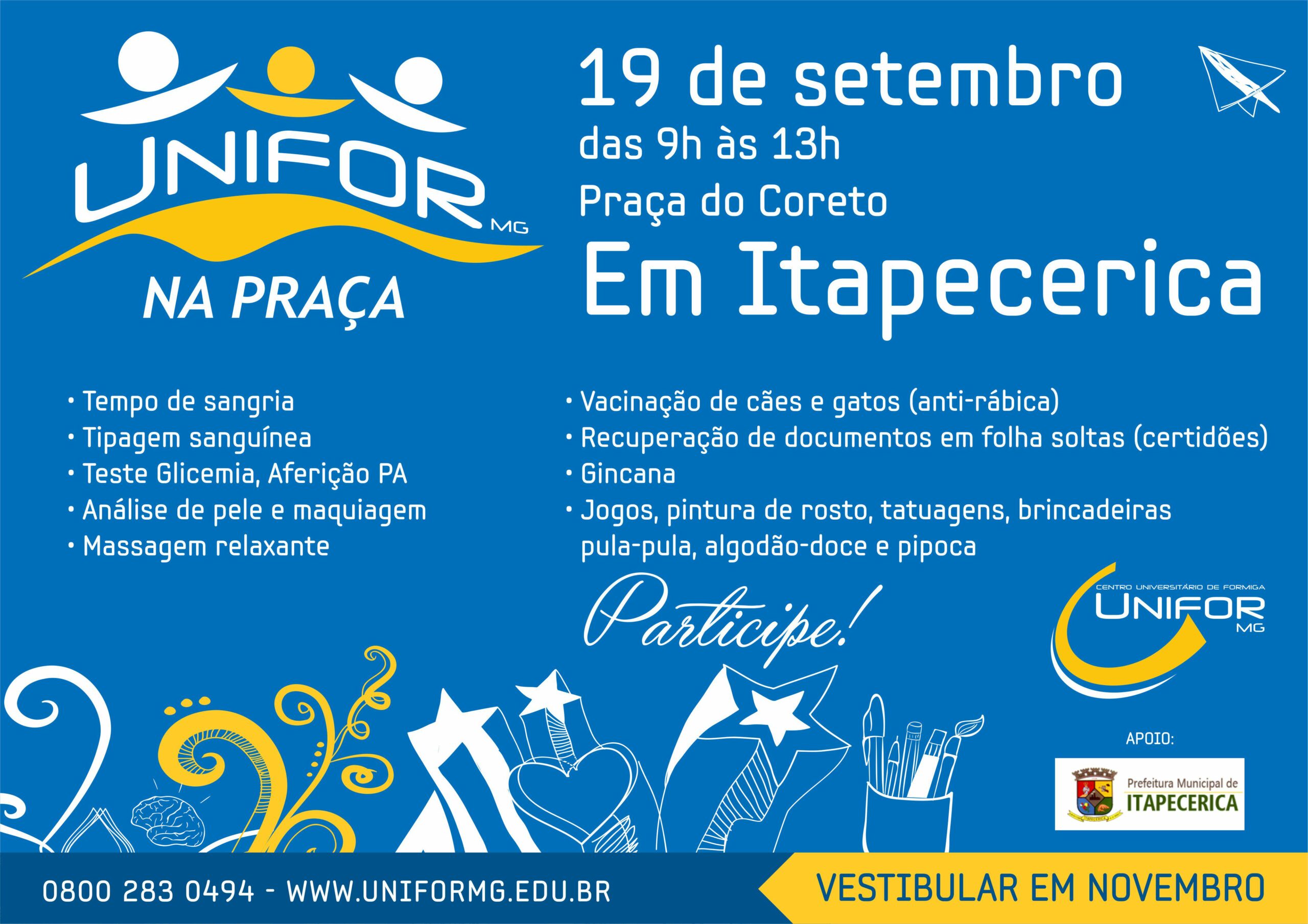 UNIFOR-MG na Praça e Dia do Ensino Responsável ocorrerão neste sábado em Itapecerica