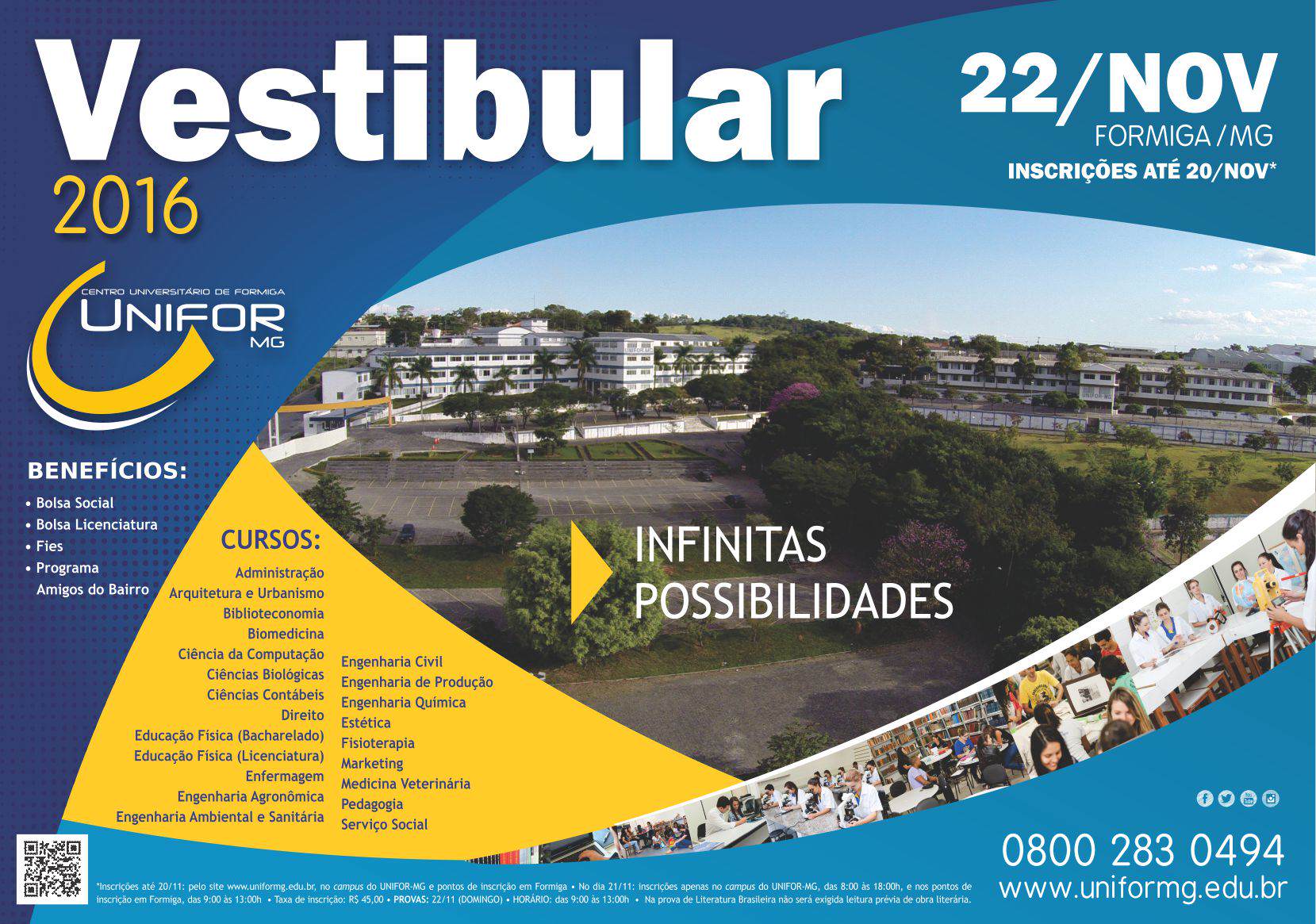 Inscrições abertas para o Vestibular 2016 do UNIFOR-MG