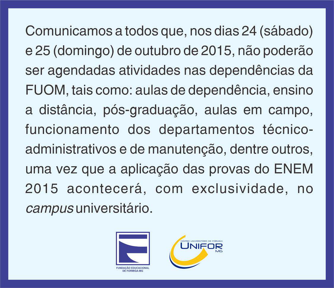 COMUNICADO SOBRE O ENEM