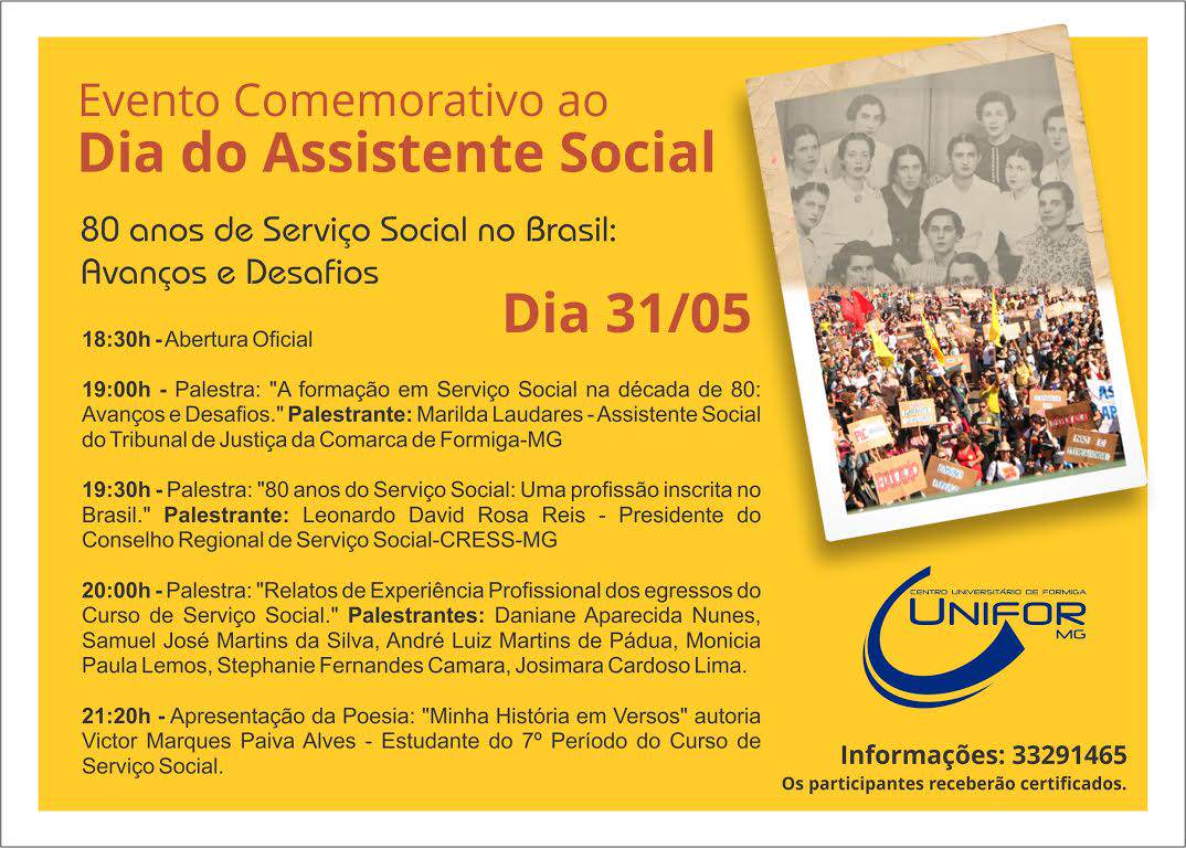 Dia do Assistente Social será comemorado no UNIFOR-MG