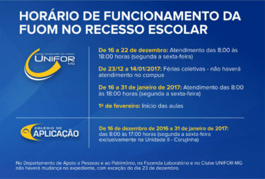 Confira o horário de funcionamento da FUOM para janeiro e dezembro