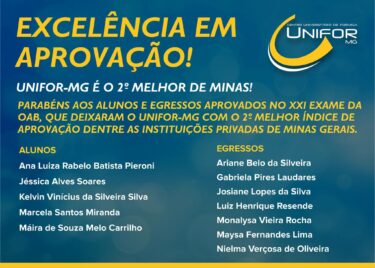 Direito do Centro Universitário é o Segundo Melhor de Minas dentre as instituições privadas, de acordo com o XXI Exame da OAB