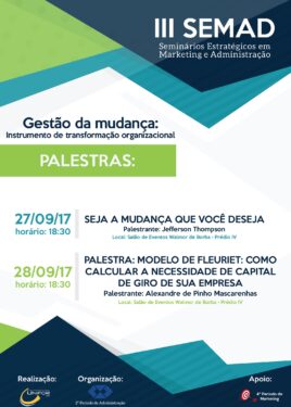 Gestão da Mudança: Instrumento de Transformação Organizacional será tema do III SEMAD