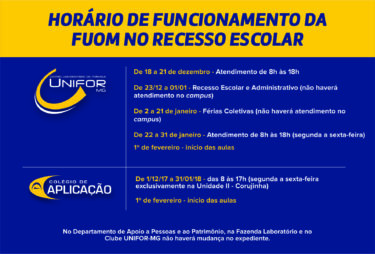 CONFIRA O HORÁRIO DE FUNCIONAMENTO DA FUOM DURANTE O RECESSO ESCOLAR