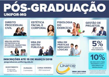INSCRIÇÕES ABERTAS PARA OS CURSOS DE PÓS-GRADUAÇÃO DO UNIFOR-MG