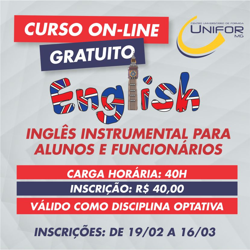 UNIFOR-MG OFERECE CURSO GRATUITO DE INGLÊS INSTRUMENTAL