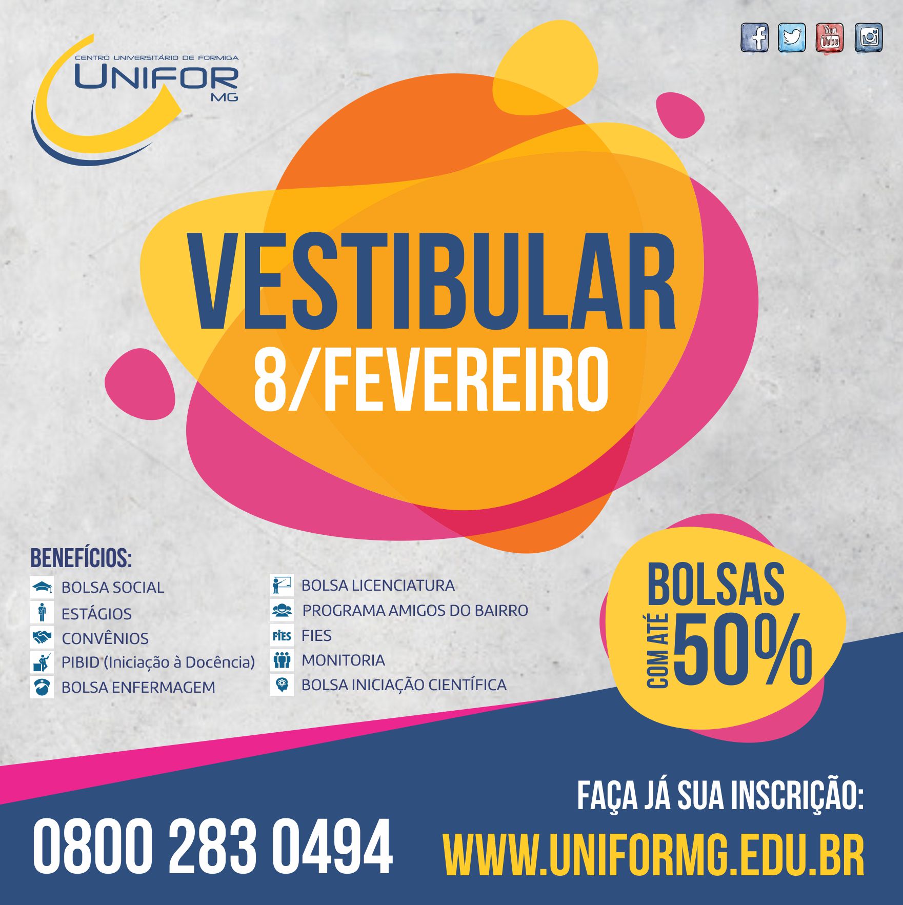 UNIFOR-MG REALIZA VESTIBULAR NO DIA 8 DE FEVEREIRO