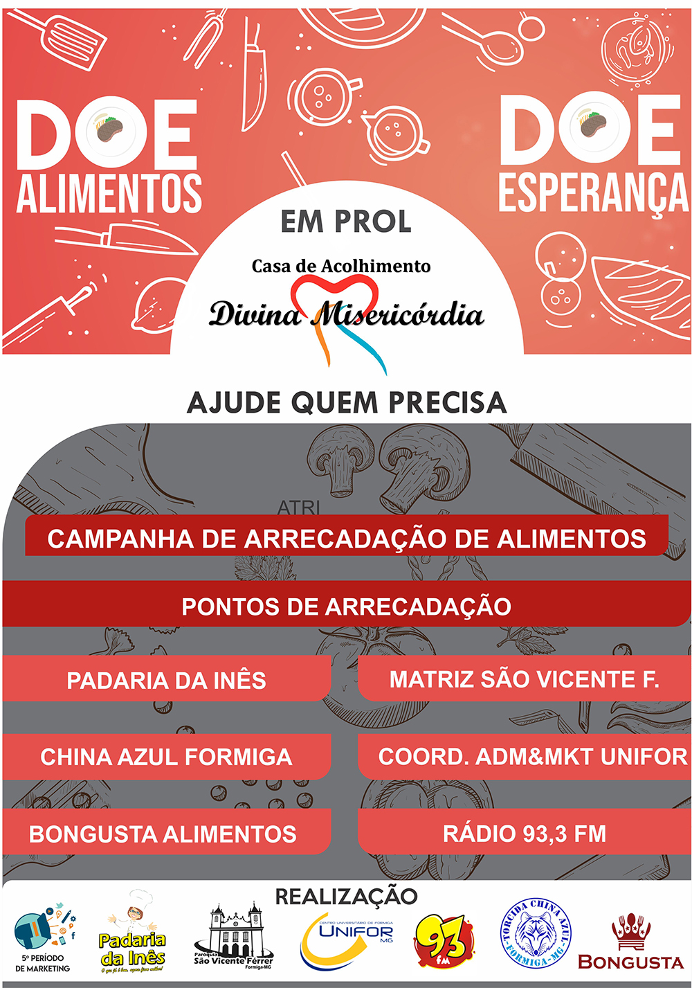 Campanha arrecada alimentos para a Casa de Acolhimento Divina Misericórdia