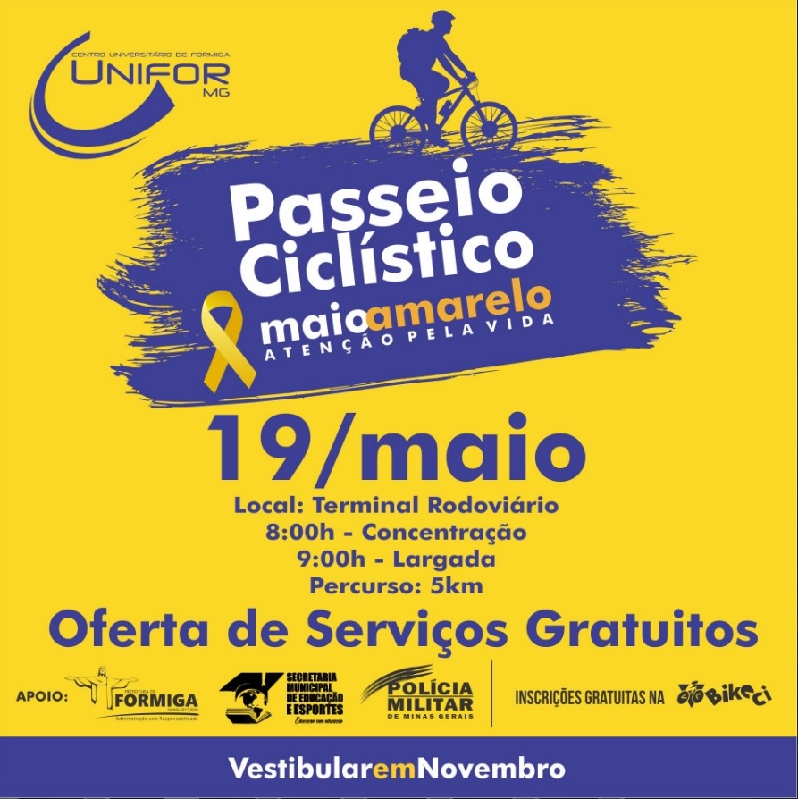 INSCRIÇÕES ABERTAS PARA O PASSEIO CICLÍSTICO “MAIO AMARELO”
