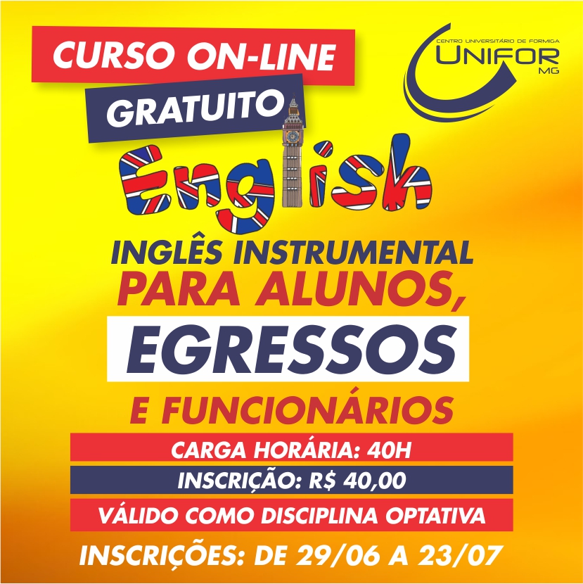 UNIFOR-MG OFERECE CURSO DE INGLÊS GRATUITO PARA EGRESSOS, ALUNOS E FUNCIONÁRIOS
