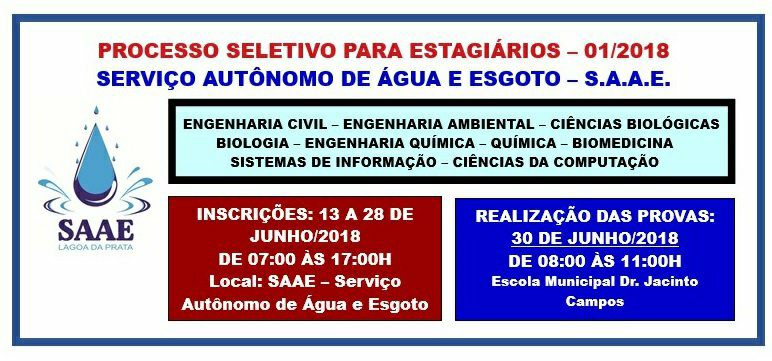 SAAE DE LAGOA DA PRATA SELECIONA ESTAGIÁRIOS