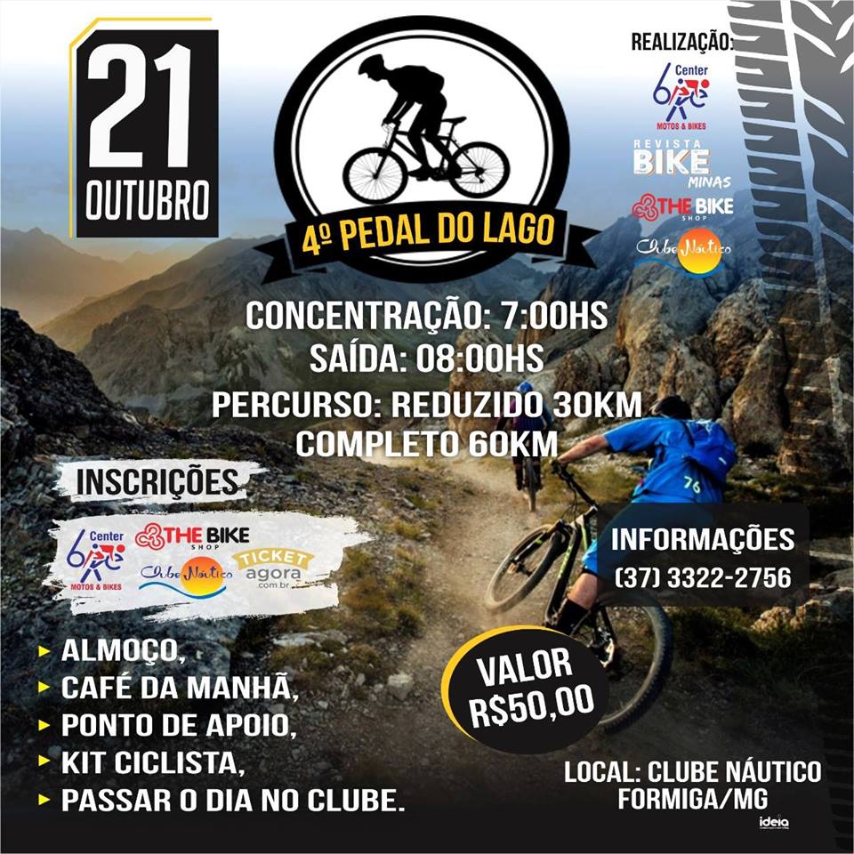 PEDAL DO LAGO SERÁ NO DIA 21 DE OUTUBRO