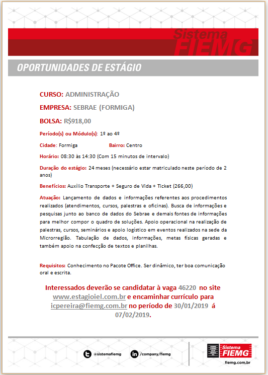 SEBRAE SELECIONA ESTAGIÁRIO