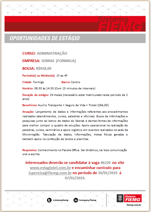 SEBRAE SELECIONA ESTAGIÁRIO