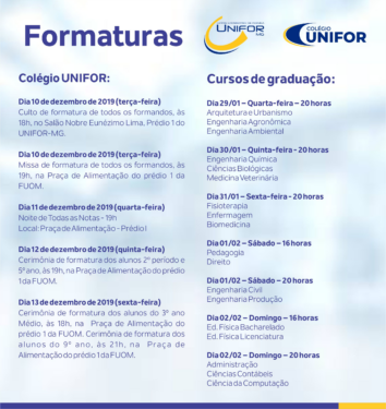 CONFIRA A PROGRAMAÇÃO DE FORMATURAS
