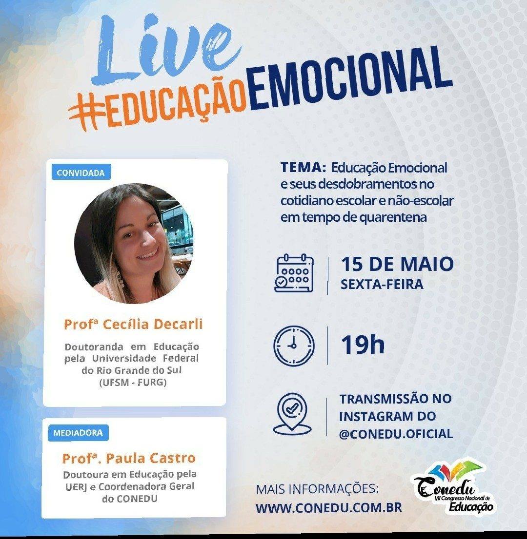 LIVE SOBRE EDUCAÇÃO EMOCIONAL OCORRERÁ NO DIA 15 DE MAIO