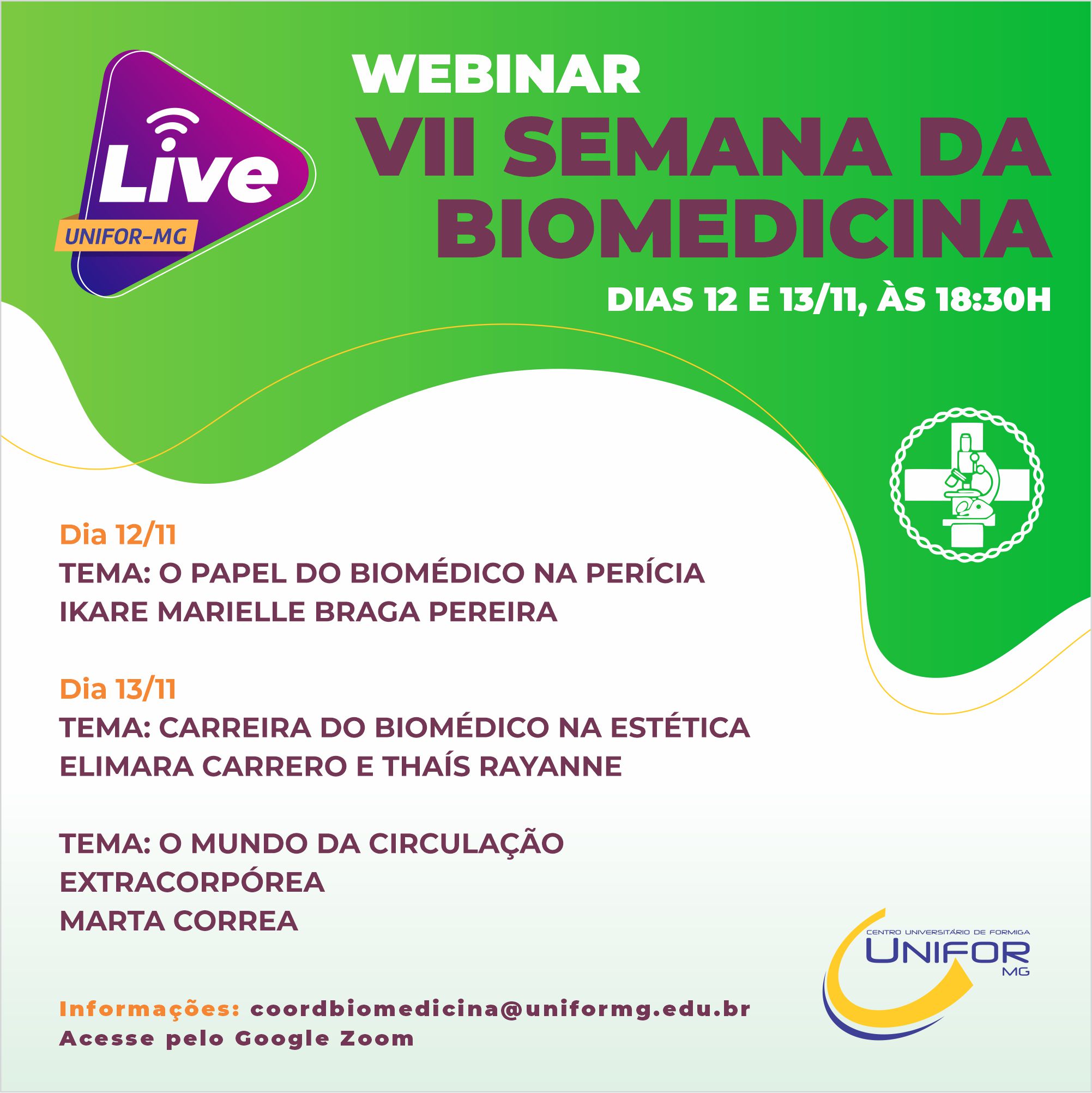 DIVULGADA A PROGRAMAÇÃO DA “VII SEMANA DA BIOMEDICINA – UNIFOR-MG”