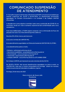 COMUNICADO SUSPENSÃO DE ATENDIMENTO