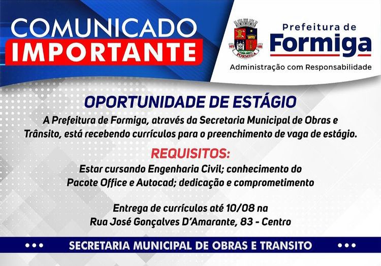 OPORTUNIDADE DE ESTÁGIO – ENGENHARIA CIVIL