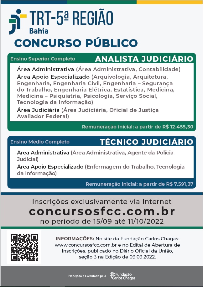 INSCRIÇÕES ABERTAS PARA CONCURSO PÚBLICO