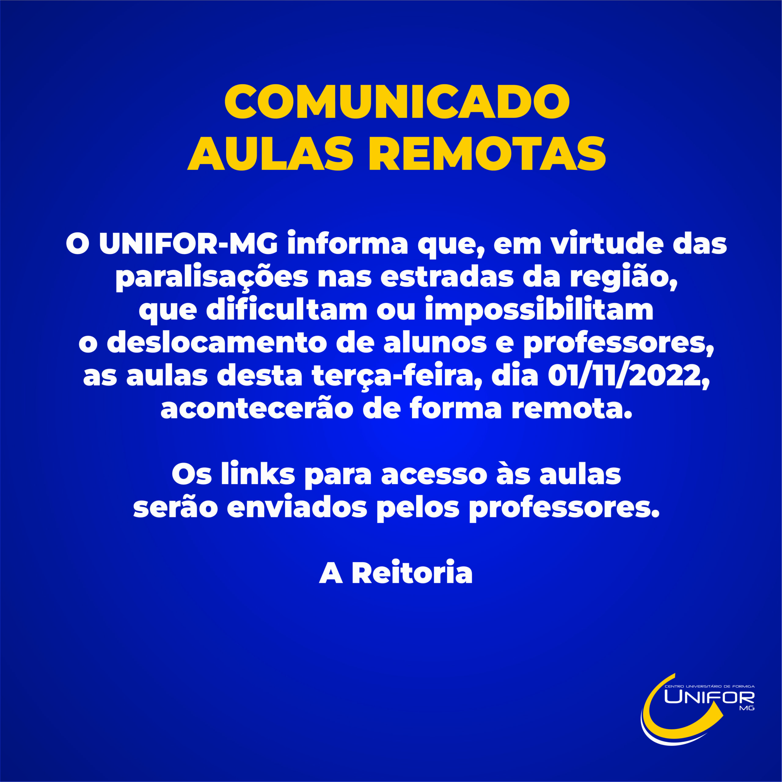 COMUNICADO SOBRE AULAS REMOTAS