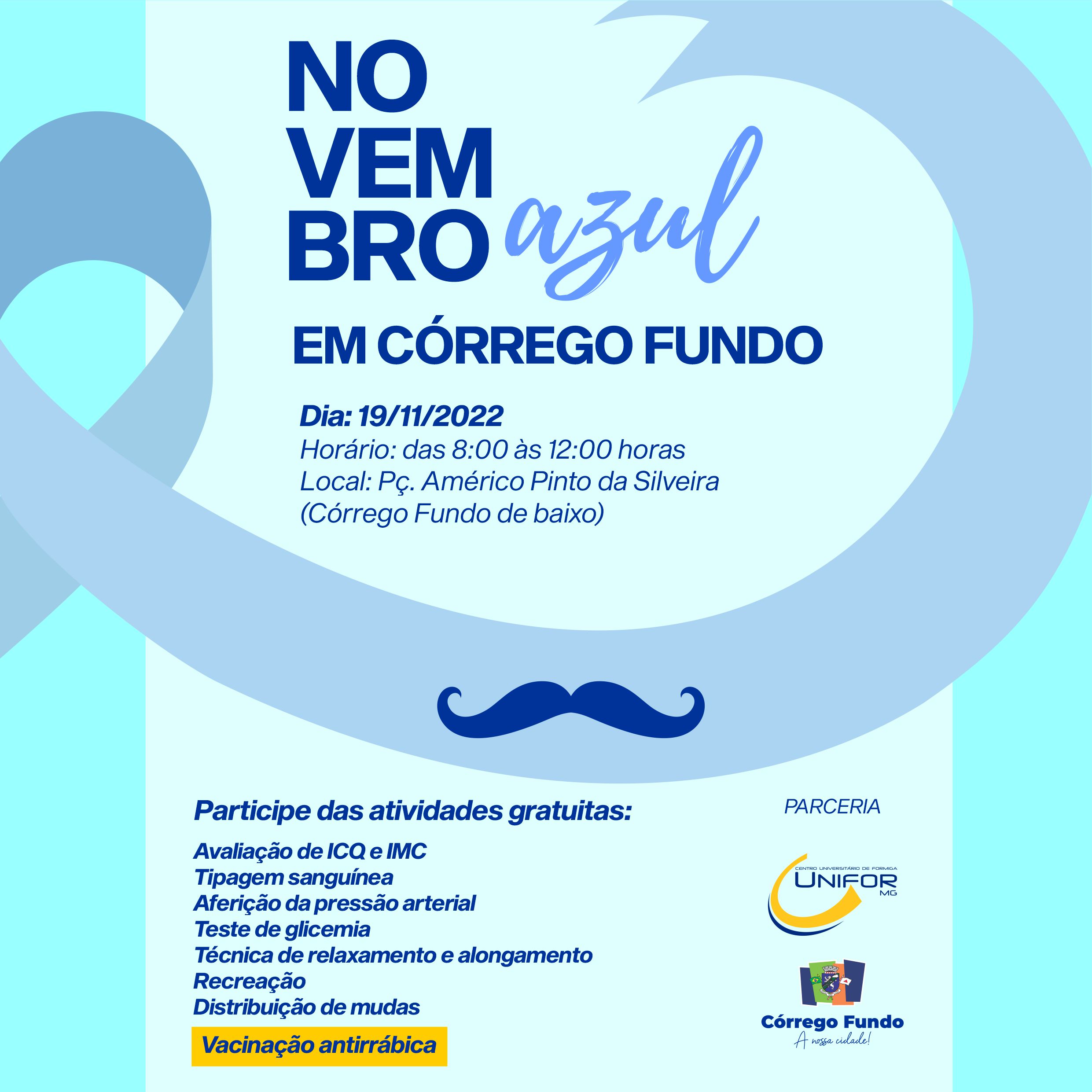 CÓRREGO FUNDO RECEBERÁ O EVENTO NOVEMBRO AZUL