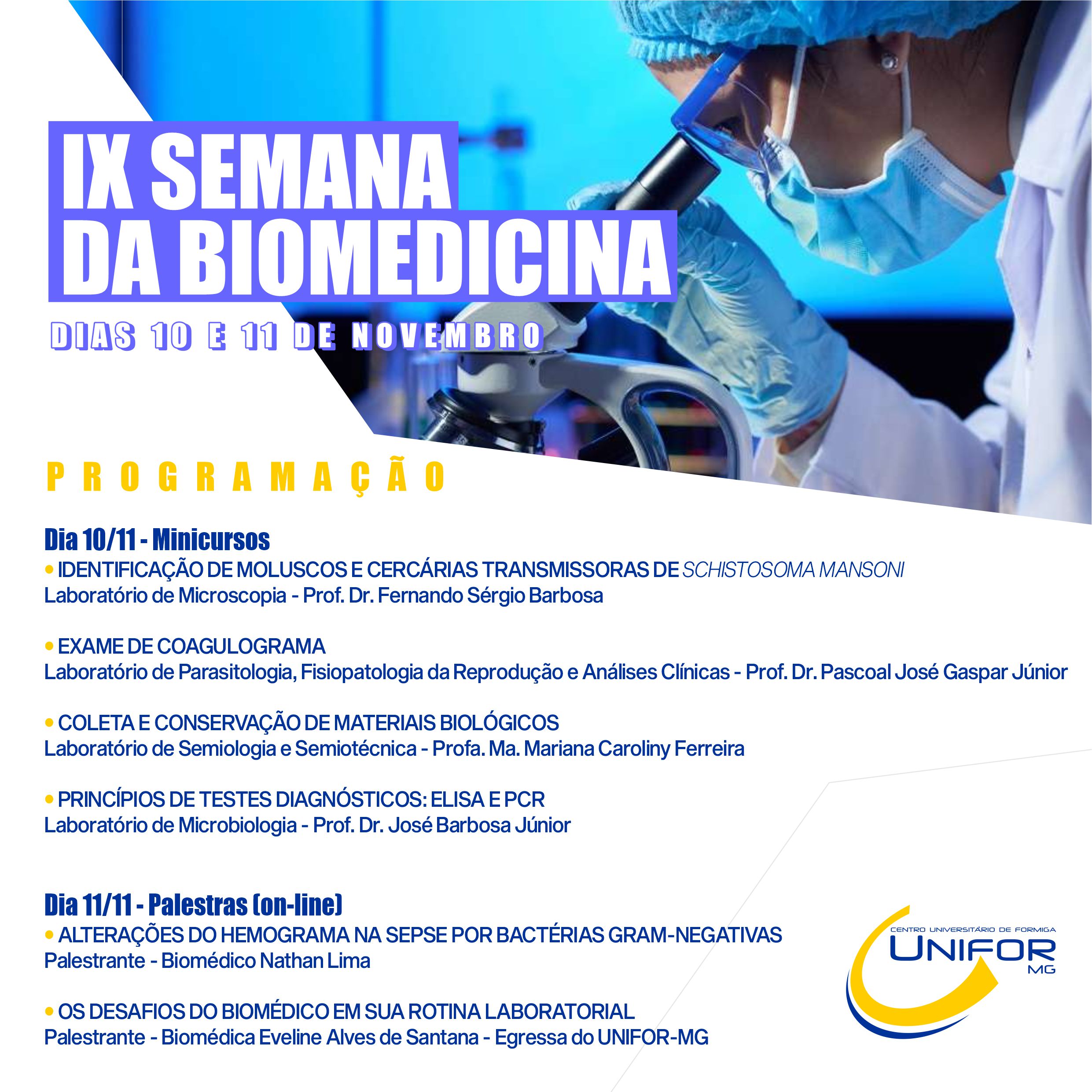 IX SEMANA DA BIOMEDICINA SERÁ NOS DIAS 10 E 11 DE NOVEMBRO