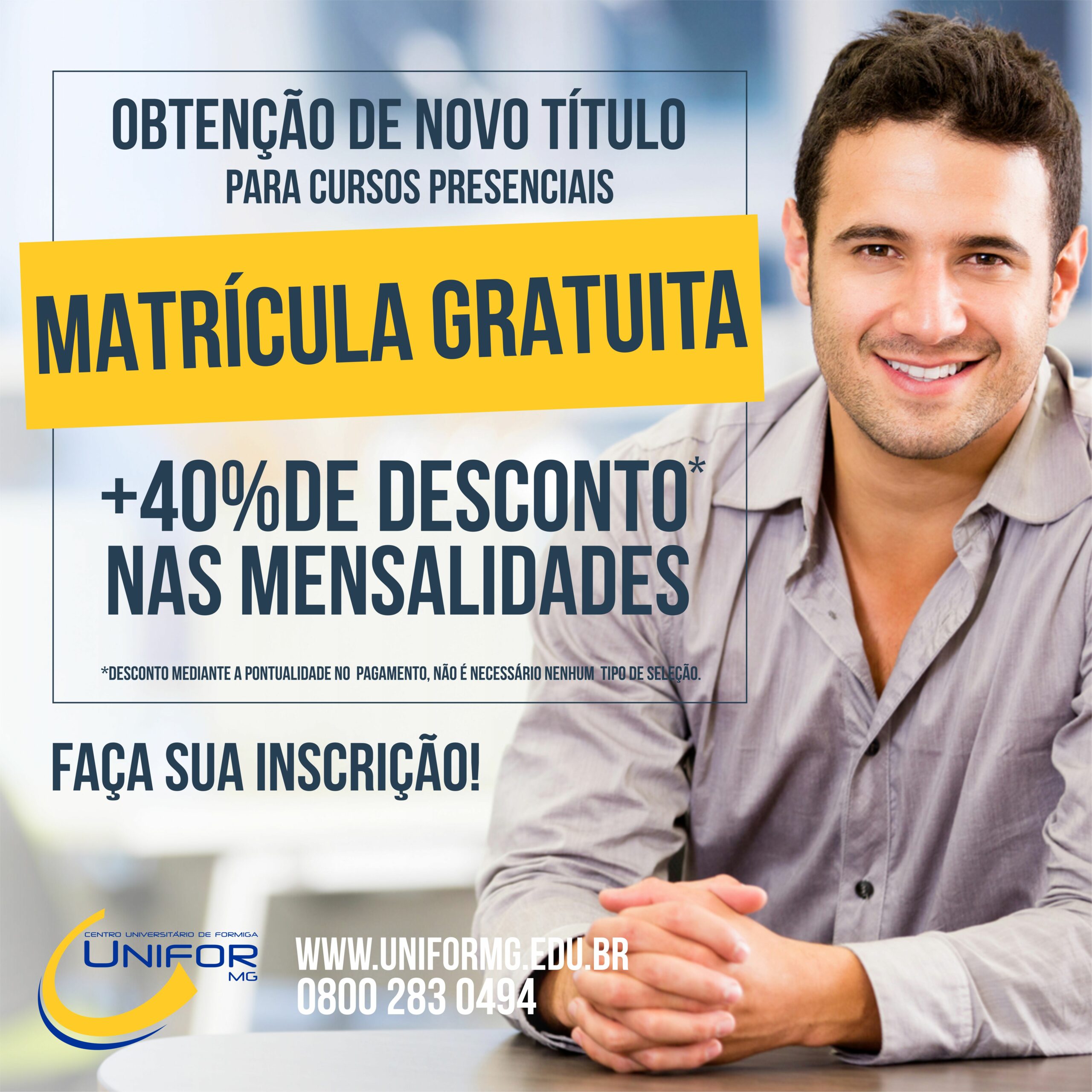 INSCRIÇÕES ABERTAS PARA OBTENÇÃO DE NOVO TÍTULO COM MATRÍCULA GRATUITA