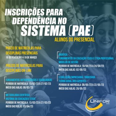 CONFIRA AS DATAS PARA SOLICITAÇÃO DE DEPENDÊNCIA NO SISTEMA PAE