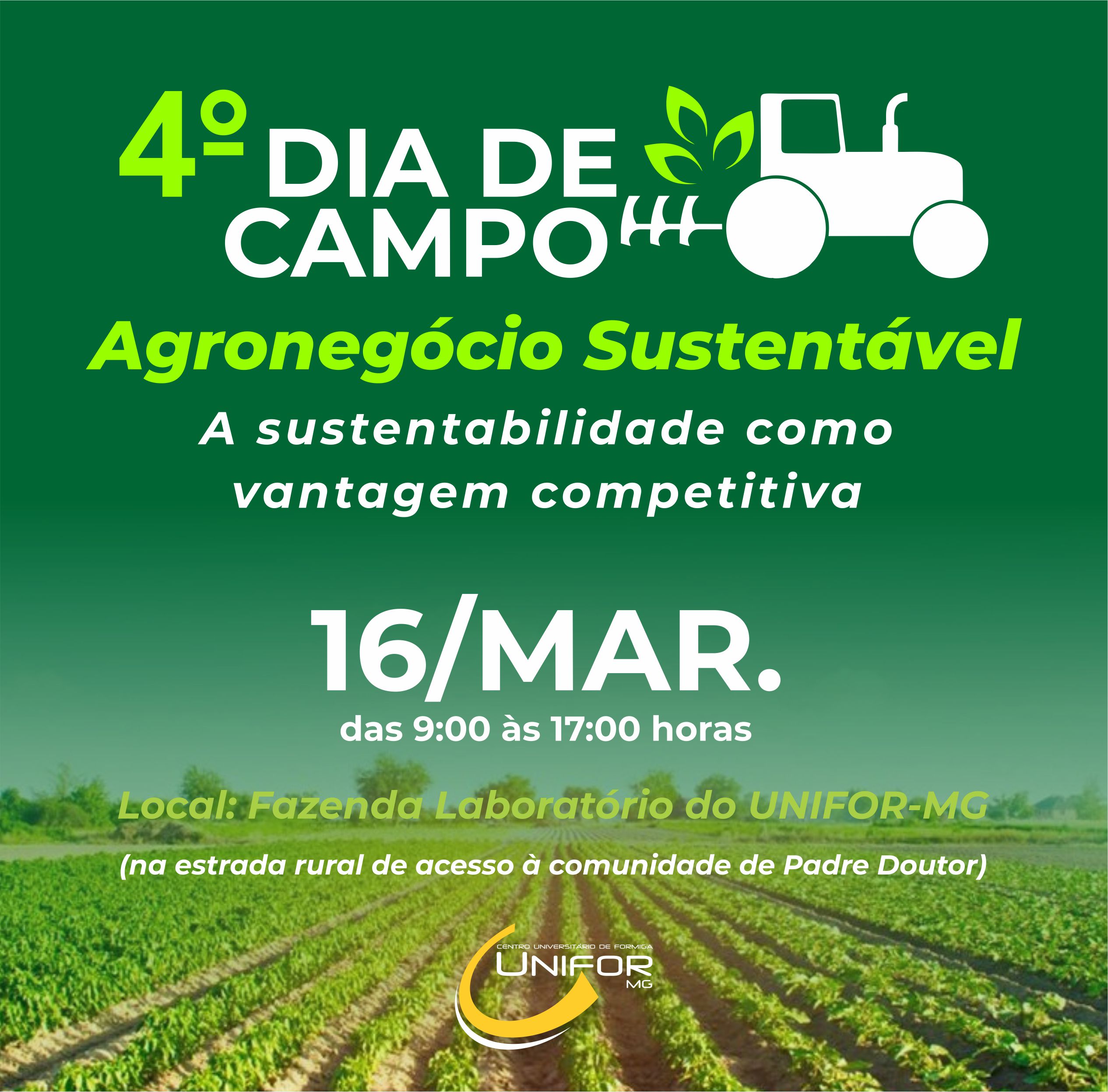 DIA DE CAMPO SERÁ EM 16 DE MARÇO