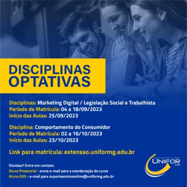 MATRÍCULAS ABERTAS PARA DISCIPLINAS OPTATIVAS