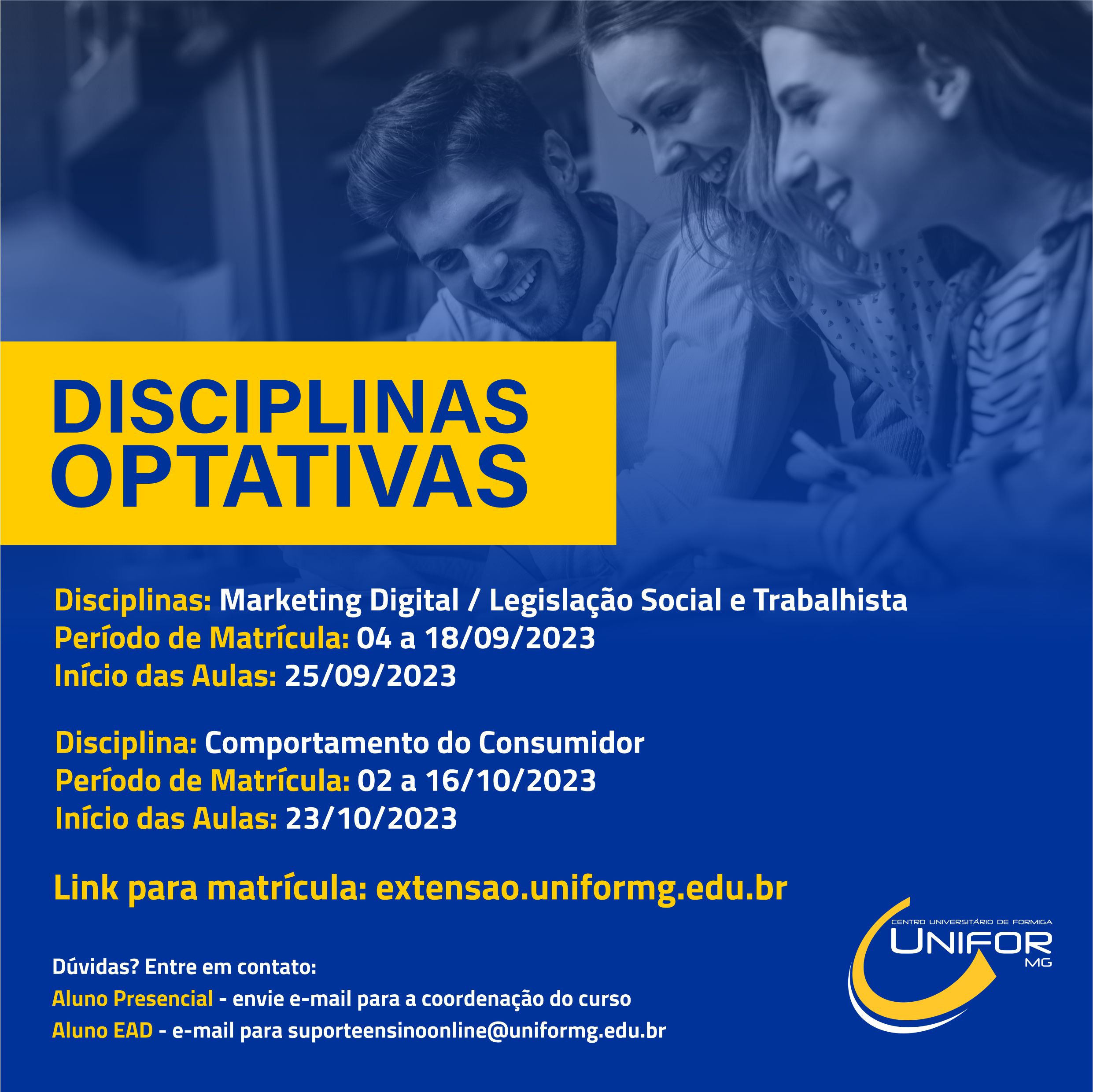 MATRÍCULAS ABERTAS PARA DISCIPLINAS OPTATIVAS