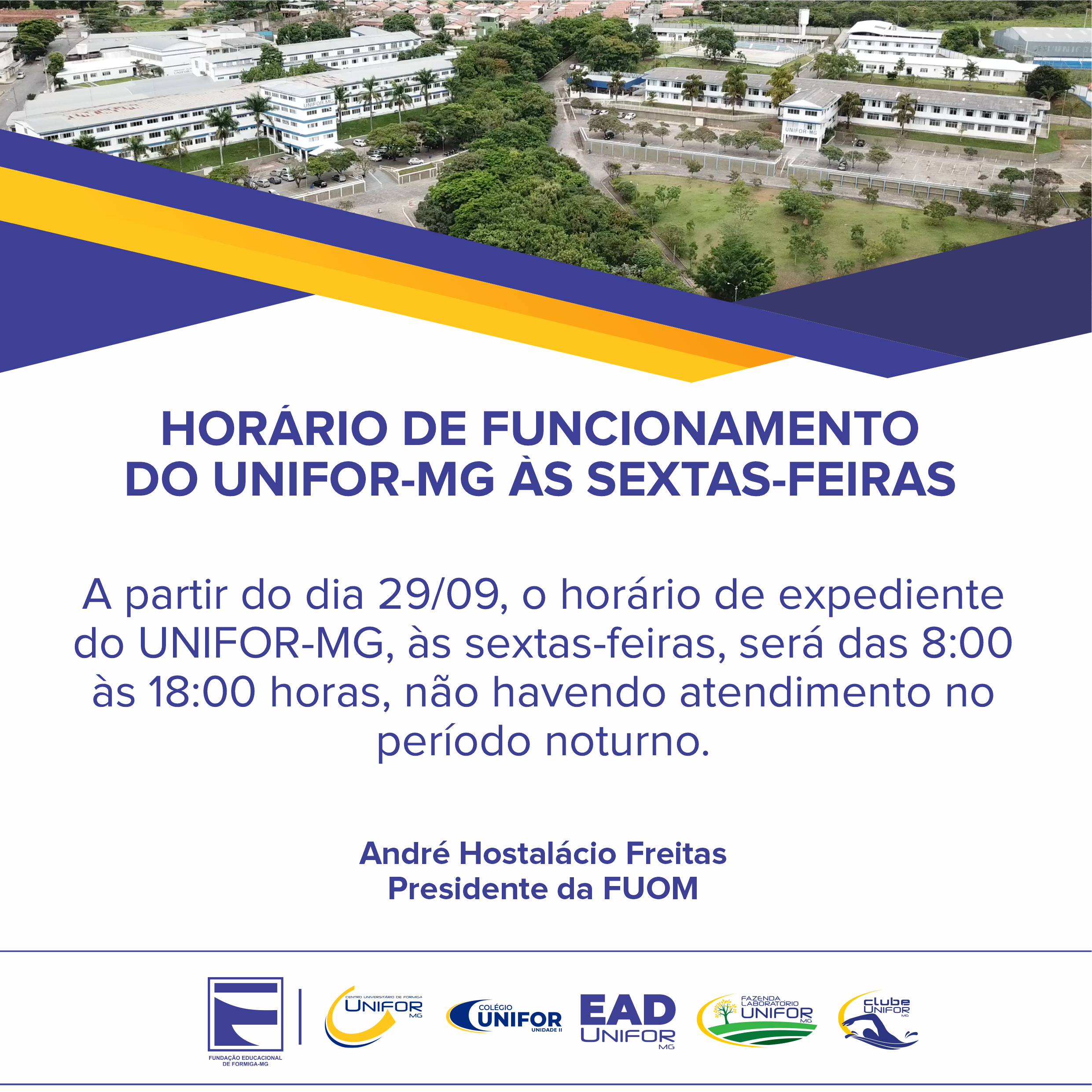 HORÁRIO DE FUNCIONAMENTO  DO UNIFOR-MG ÀS SEXTAS-FEIRAS