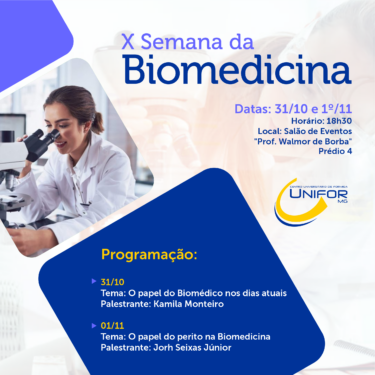 X SEMANA DA BIOMEDICINA SERÁ REALIZADA NO UNIFOR-MG