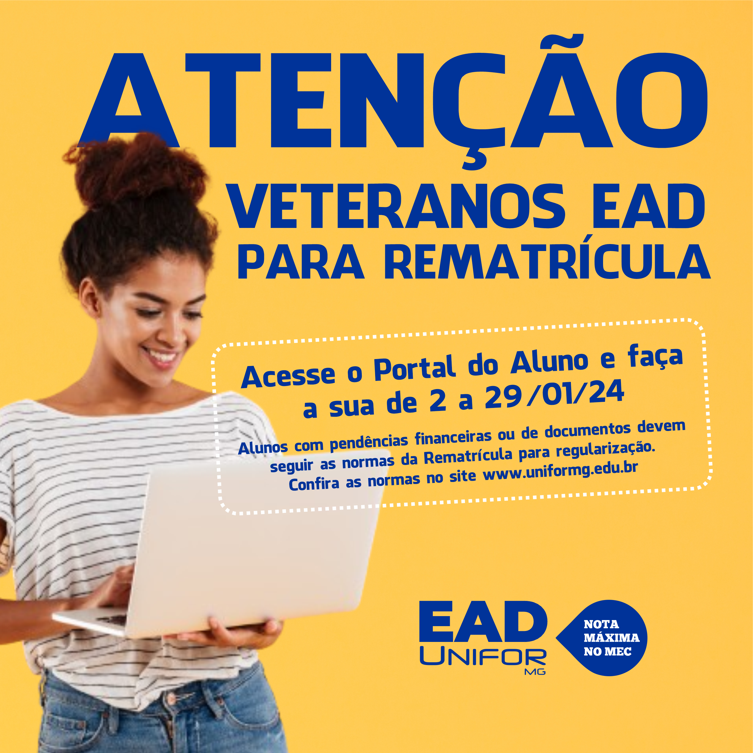 DIVULGADAS AS NORMAS PARA REMATRÍCULA DO PRIMEIRO SEMESTRE DE 2024 – MODALIDADE A DISTÂNCIA
