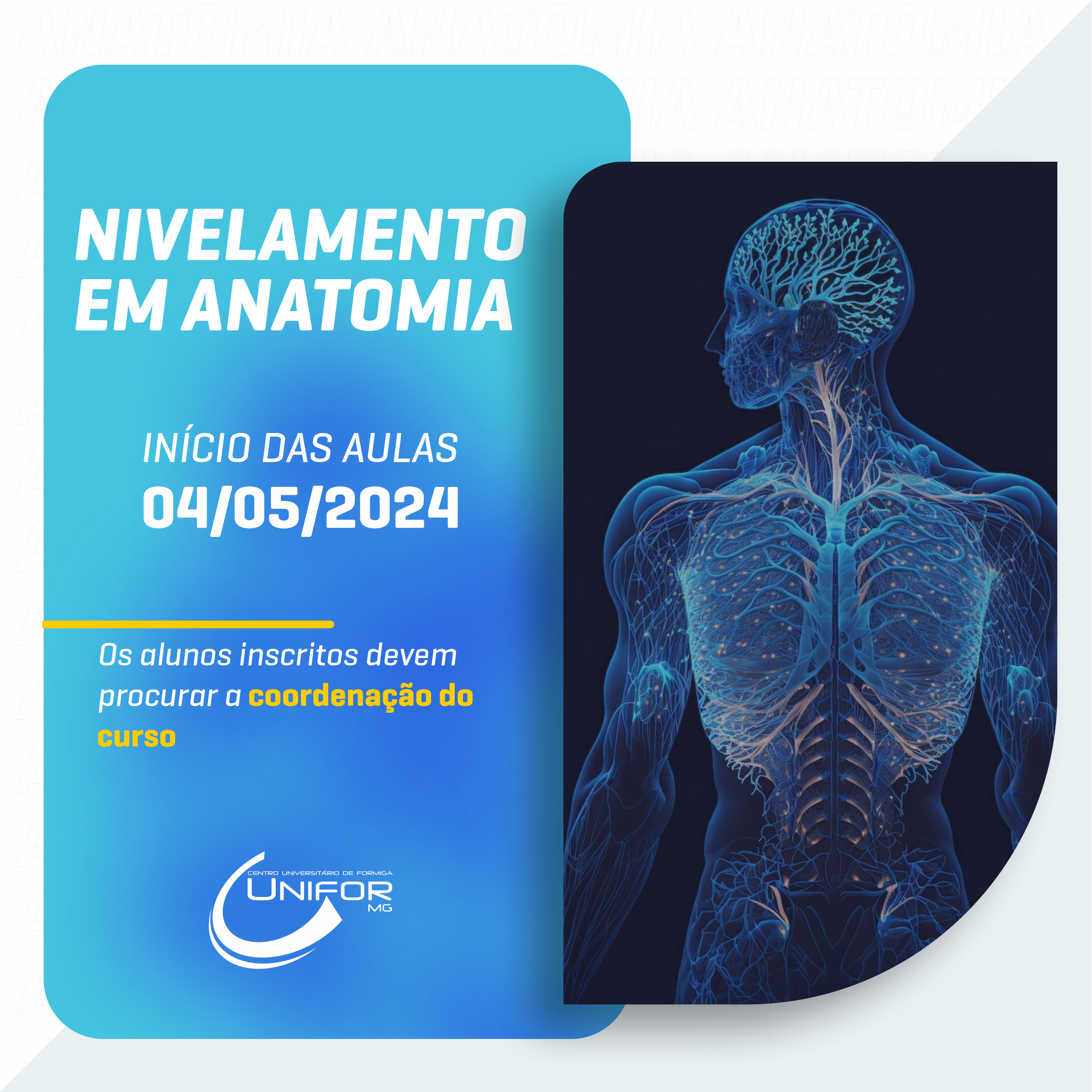 AULAS DE NIVELAMENTO EM ANATOMIA TERÃO INÍCIO EM MAIO