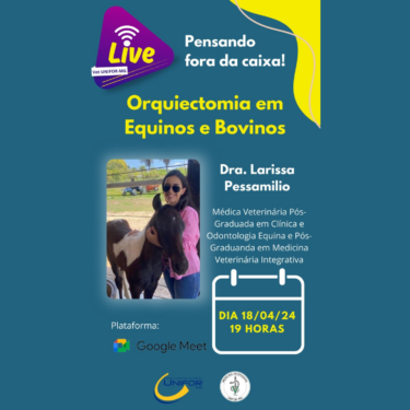 ALUNOS DO CURSO DE MEDICINA VETERINÁRIA PARTICIPARÃO DE WEBINAR QUE ABORDARÁ ORQUIECTOMIA EM EQUINOS E BOVINOS