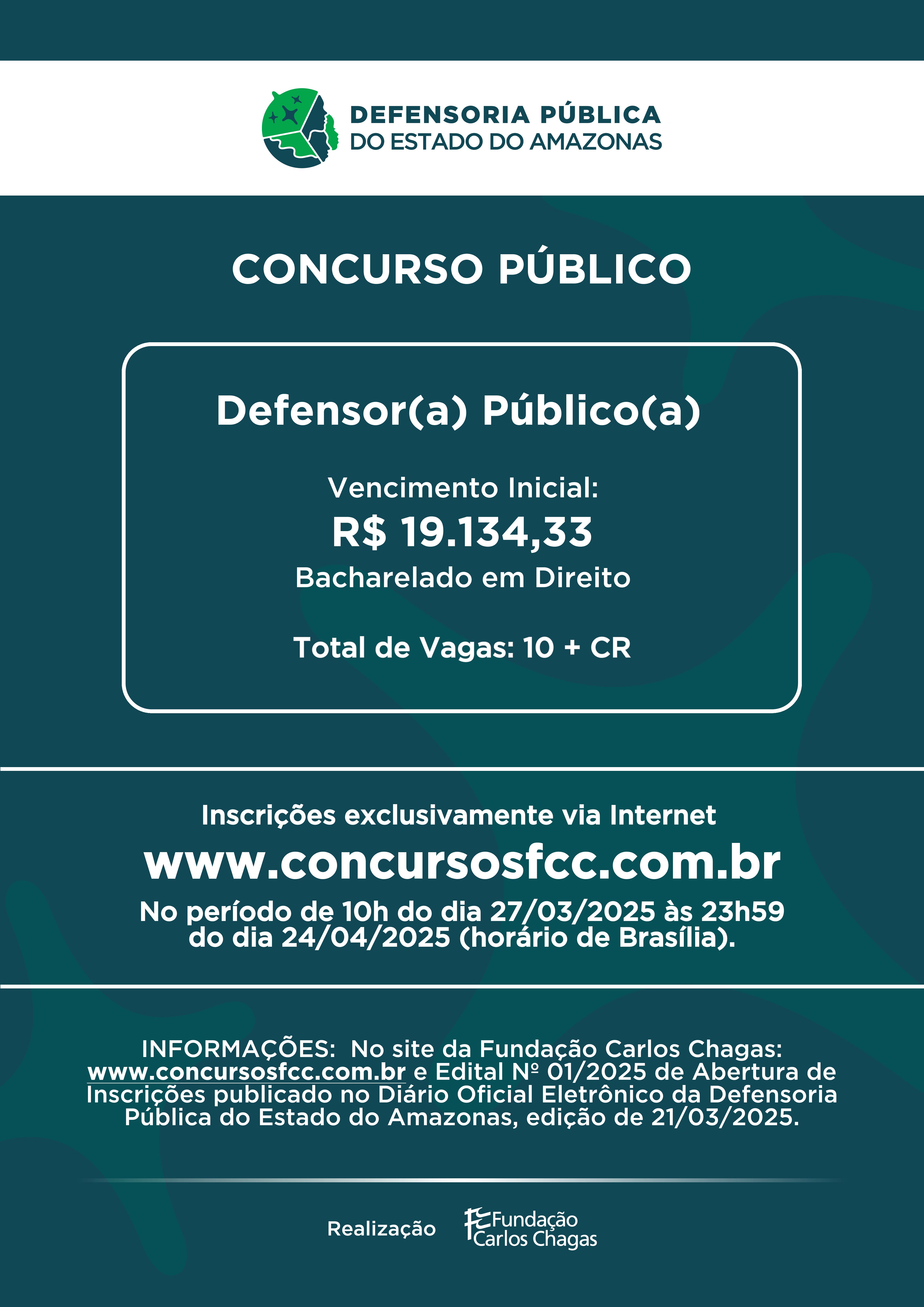 INSCRIÇÕES ABERTAS PARA CONCURSO DA DEFENSORIA PÚBLICA DO ESTADO DO AMAZONAS