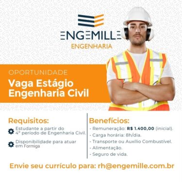ENGEMILLE ENGENHARIA OFERECE VAGA DE ESTÁGIO PARA ENGENHARIA CIVIL