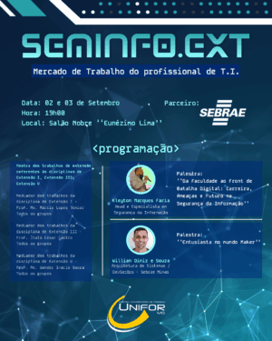 SEMINFO.EXT DO UNIFOR-MG IRÁ ABORDAR DESAFIOS E OPORTUNIDADES PARA PROFISSIONAIS DE T.I.