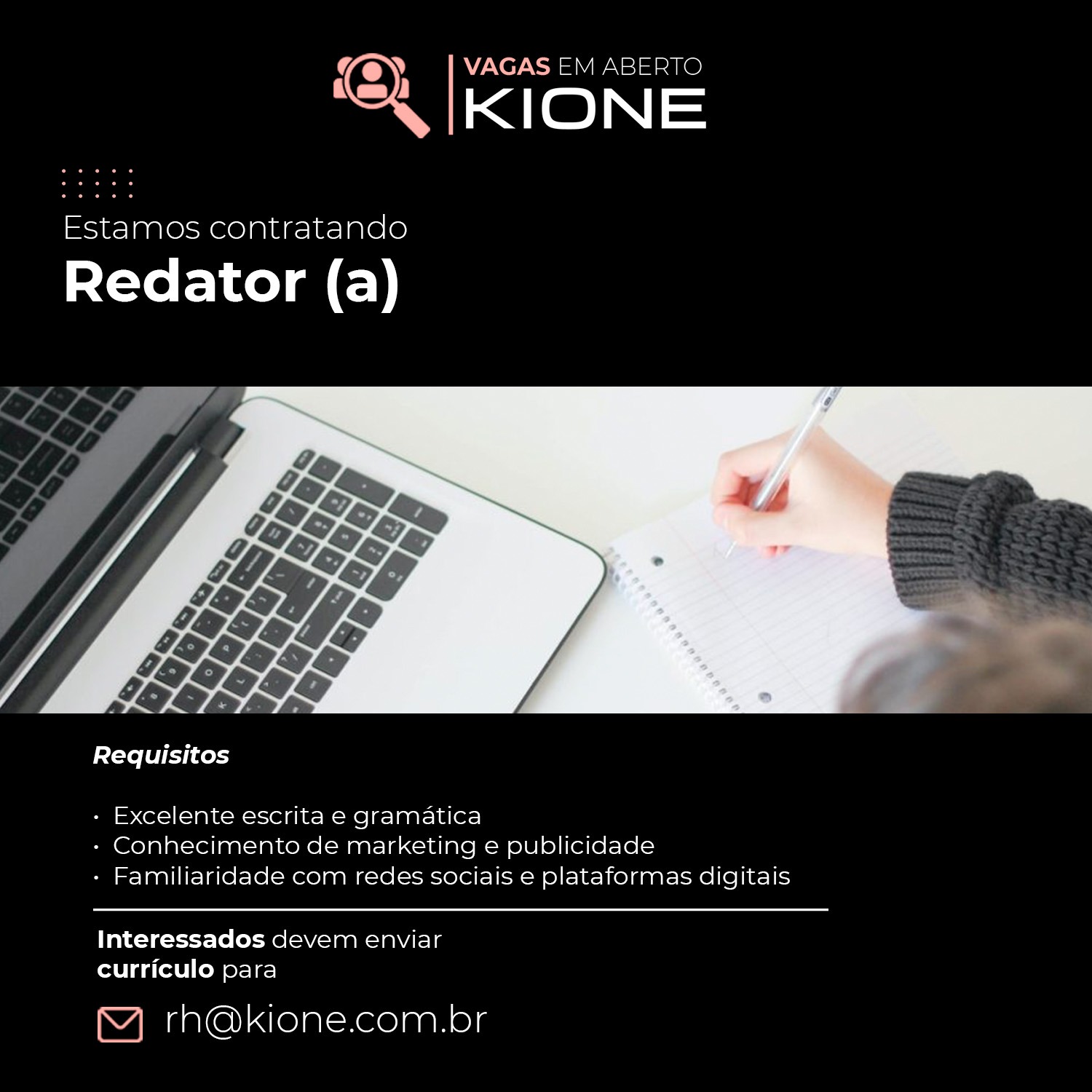 KIONE COSMETIC ESTÁ COM VAGA DE EMPREGO PARA PROFISSIONAIS DE MARKETING E PUBLICIDADE E PROPAGANDA