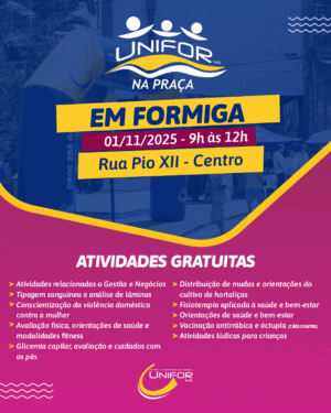 UNIFOR-MG NA PRAÇA IRÁ LEVAR SERVIÇOS GRATUITOS À POPULAÇÃO DE FORMIGA
