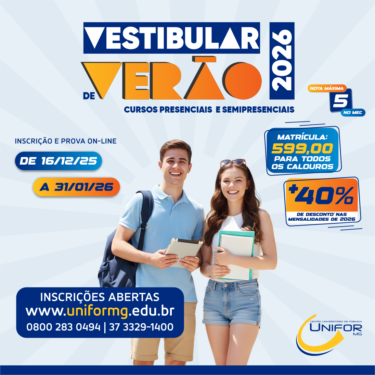 UNIFOR-MG DIVULGA EDITAL PARA O VESTIBULAR DE VERÃO 2026