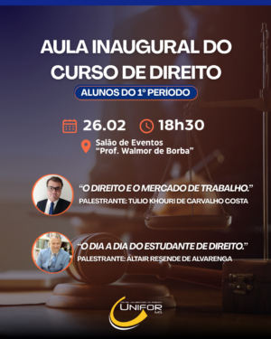 UNIFOR-MG PROMOVERÁ AULA INAUGURAL DO CURSO DE DIREITO