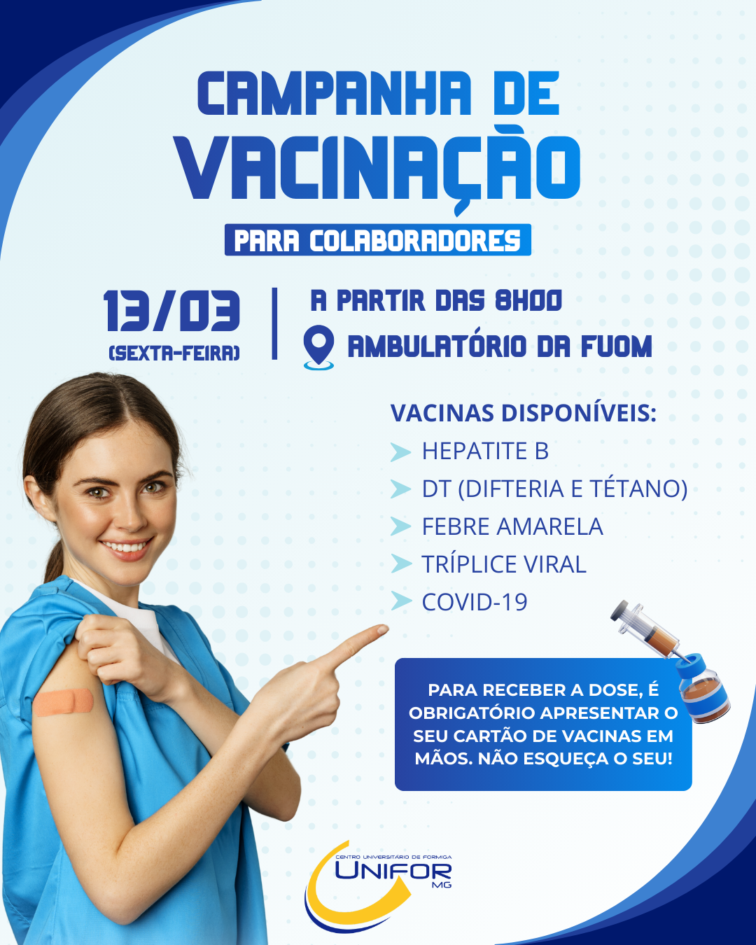 FUOM DIVULGA CAMPANHA DE VACINAÇÃO PARA COLABORADORES DA FUNDAÇÃO